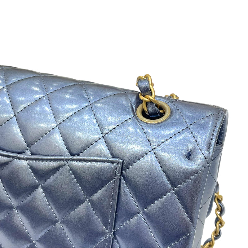 シャネル CHANEL マトラッセ25 A01112 メタリックブルー ゴールド金具 カーフスキン レディース チェーンショルダーバッグ
