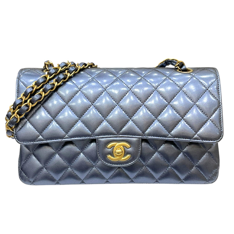 シャネル CHANEL マトラッセ25 A01112 メタリックブルー ゴールド金具 カーフスキン レディース チェーンショルダーバッグ