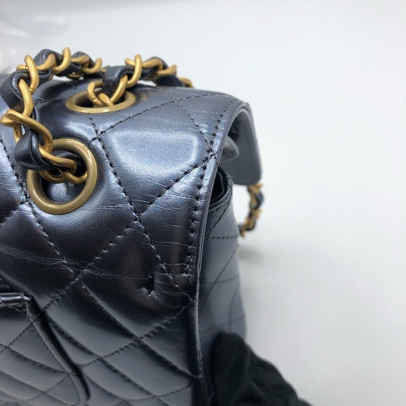 シャネル CHANEL チェーンショルダーバッグ A01112 メタリックブルー ゴールド金具 カーフスキン レディース ショルダーバッグ