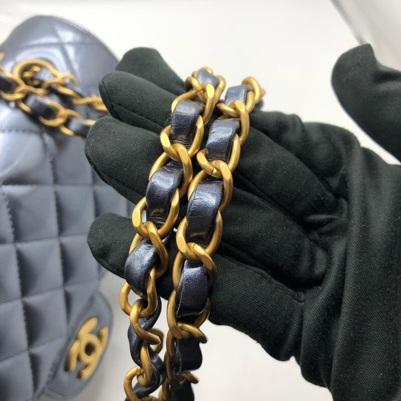 シャネル CHANEL チェーンショルダーバッグ A01112 メタリックブルー ゴールド金具 カーフスキン レディース ショルダーバッグ