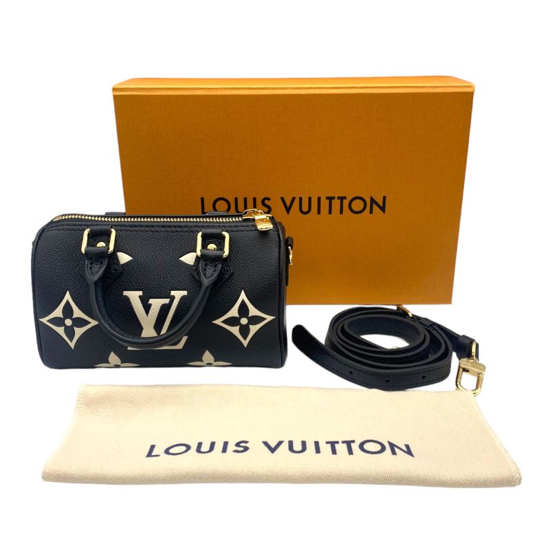 ルイ・ヴィトン LOUIS VUITTON ナノ・スピーディ M81456 ブラック×ホワイト ゴールド金具 モノグラム・アンプラント レザー レディース ボストンバッグ