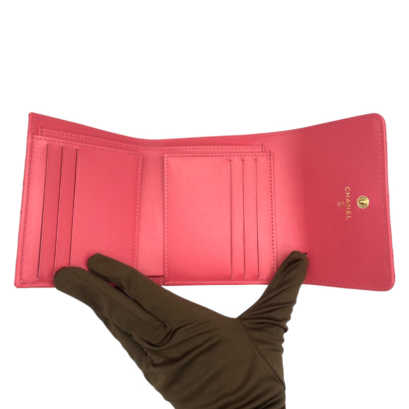 シャネル CHANEL スモールフラップウォレット AP3292 ピンク ゴールド金具 ラムスキン レディース 三つ折り財布
