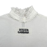 ドルチェ＆ガッバーナ Dolce & Gabbana ロゴ刺繡レースネックTシャツ F8M72T ホワイト コットン レディース 半袖Ｔシャツ
