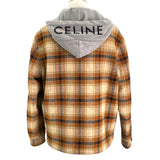 セリーヌ CELINE ロゴフーデッド チェックシャツ ジャケット 2W68A089L ベージュ ウール メンズ その他アウター