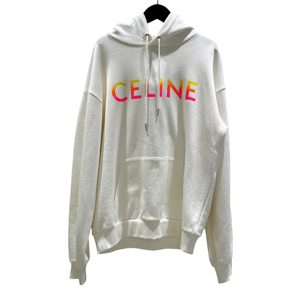 セリーヌ CELINE ロゴプリントスウェットパーカー 2Y753670Q ホワイト コットン メンズ パーカー