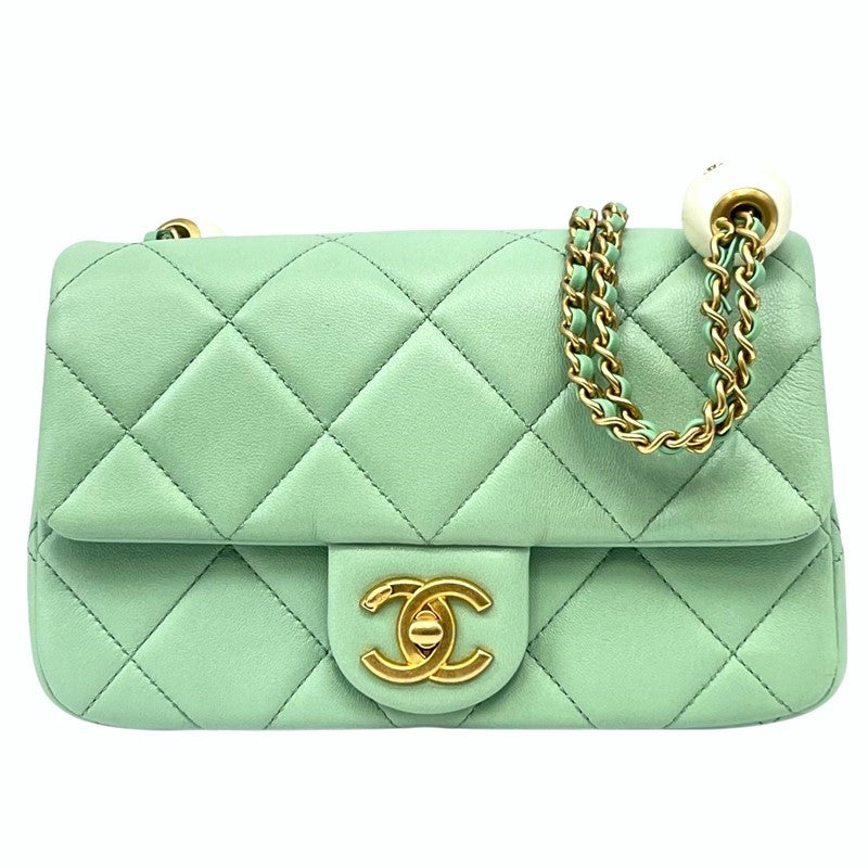 シャネル CHANEL マトラッセミニフラップ ショルダー AS4861 ライトグリーン ゴールド金具 ラムスキン レディース ショルダーバッグ
