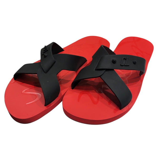 クリスチャン・ルブタン Christian louboutin Loubi クロスラバーサンダル レッド ラバー メンズ サンダル
