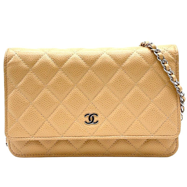 シャネル CHANEL マトラッセ チェーンウォレット AP0250 ベージュ シルバー金具 キャビアスキン レディース ショルダーバッグ