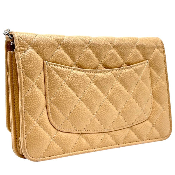 シャネル CHANEL マトラッセ チェーンウォレット AP0250 ベージュ シルバー金具 キャビアスキン レディース ショルダーバッグ