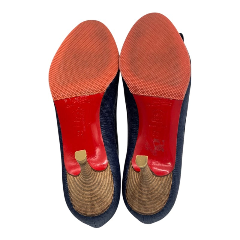 クリスチャン・ルブタン Christian louboutin オープントゥサンダル ネイビー×ブラック PVC レディース サンダル