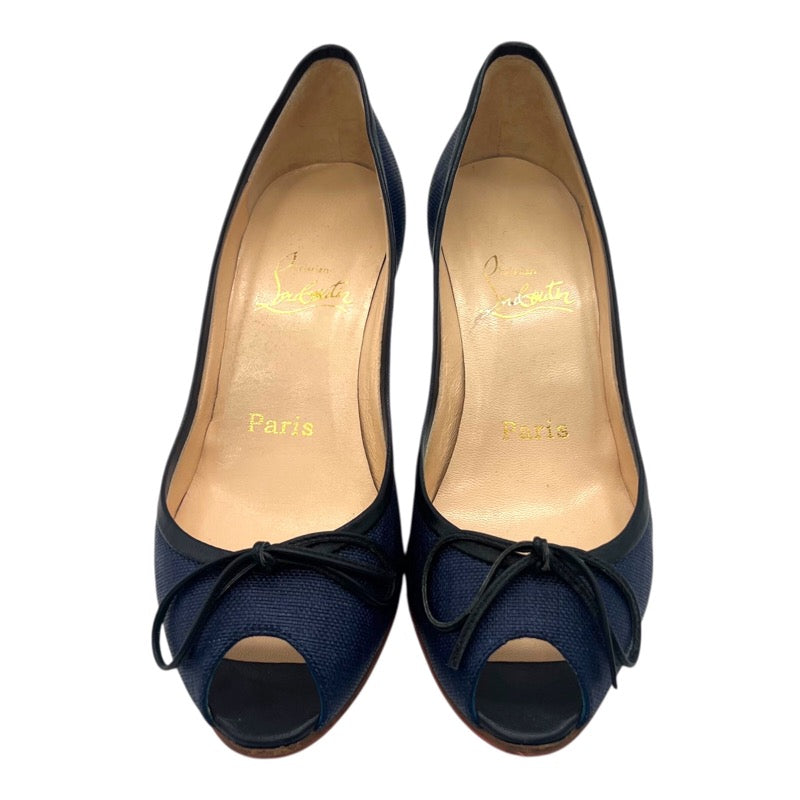 クリスチャン・ルブタン Christian louboutin オープントゥサンダル ネイビー×ブラック PVC レディース サンダル