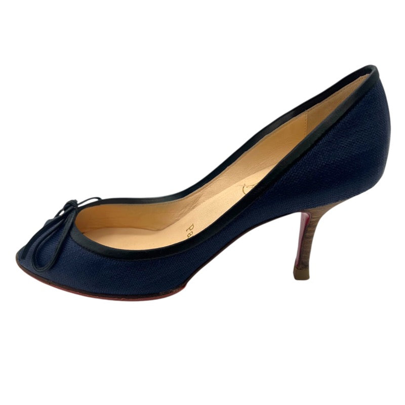 クリスチャン・ルブタン Christian louboutin オープントゥサンダル ネイビー×ブラック PVC レディース サンダル
