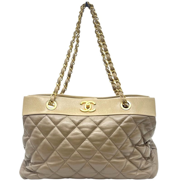 シャネル CHANEL マトラッセ チェーントート ベージュ×クレージュ ゴールド金具 ラムスキン レディース トートバッグ