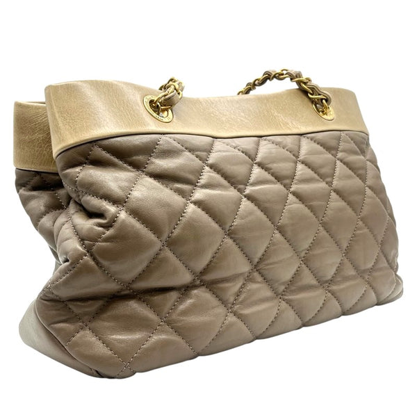 シャネル CHANEL マトラッセ チェーントート ベージュ×クレージュ ゴールド金具 ラムスキン レディース トートバッグ