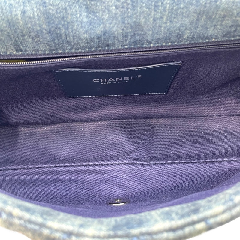 シャネル CHANEL カメリアココマークチェーンショルダー ブルー シルバー金具 デニム/レザー レディース ショルダーバッグ