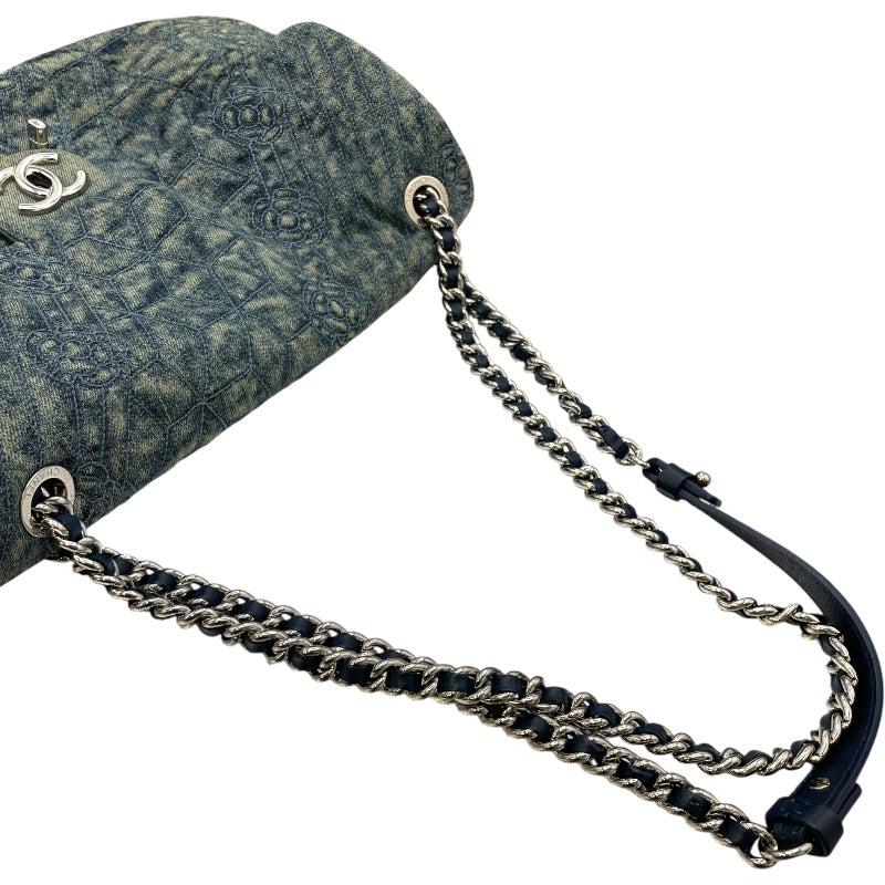 シャネル CHANEL カメリアココマークチェーンショルダー ブルー シルバー金具 デニム/レザー レディース ショルダーバッグ