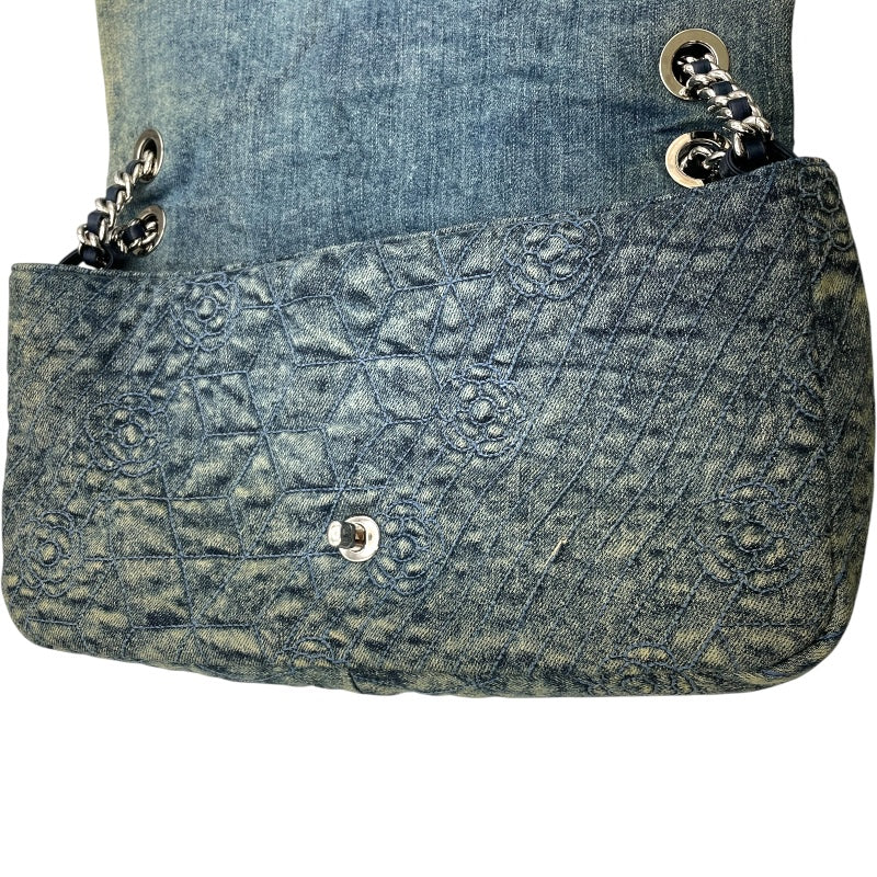 シャネル CHANEL カメリアココマークチェーンショルダー ブルー シルバー金具 デニム/レザー レディース ショルダーバッグ