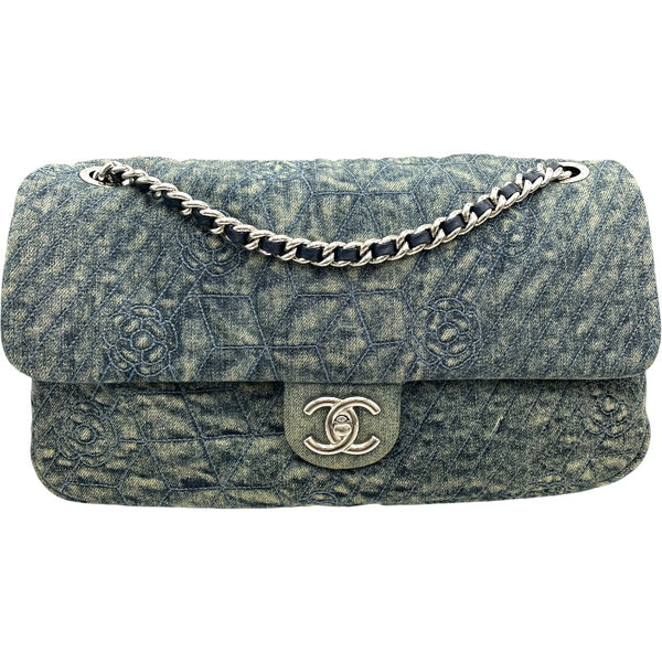 シャネル CHANEL カメリアココマークチェーンショルダー ブルー シルバー金具 デニム/レザー レディース ショルダーバッグ