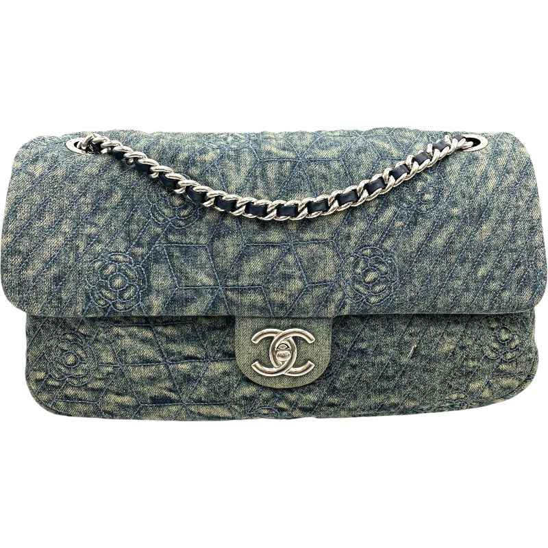 シャネル CHANEL カメリアココマークチェーンショルダー ブルー シルバー金具 デニム/レザー レディース ショルダーバッグ