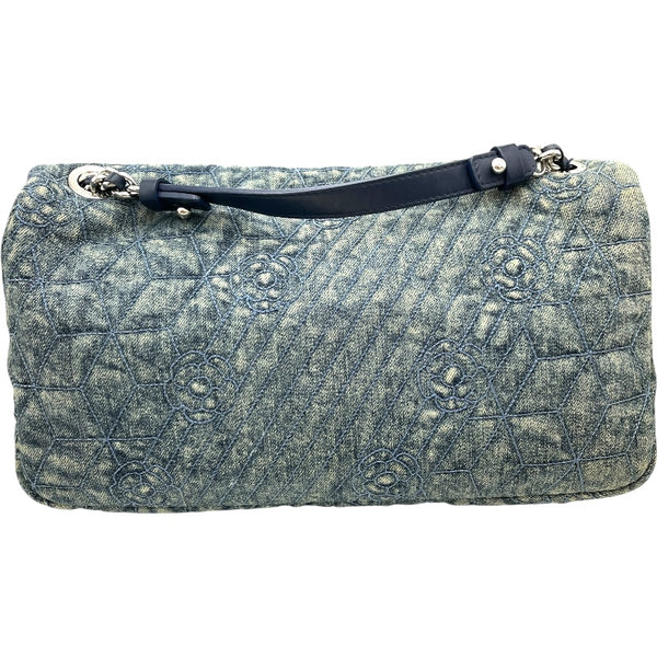 シャネル CHANEL カメリアココマークチェーンショルダー ブルー シルバー金具 デニム/レザー レディース ショルダーバッグ