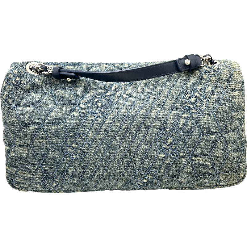 シャネル CHANEL カメリアココマークチェーンショルダー ブルー シルバー金具 デニム/レザー レディース ショルダーバッグ