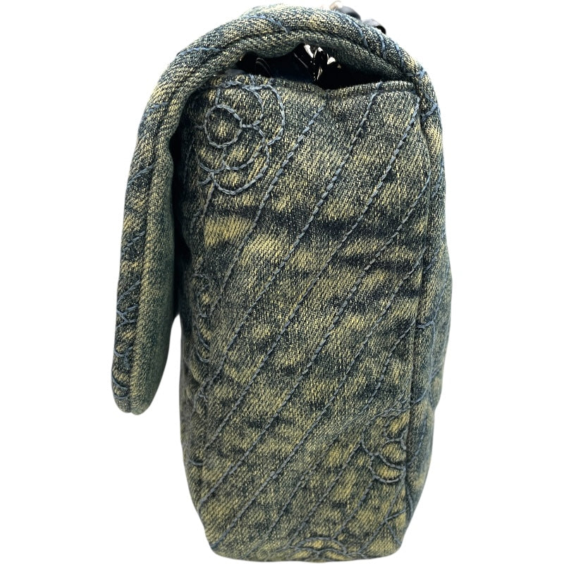シャネル CHANEL カメリアココマークチェーンショルダー ブルー シルバー金具 デニム/レザー レディース ショルダーバッグ
