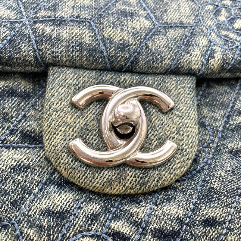 シャネル CHANEL カメリアココマークチェーンショルダー ブルー シルバー金具 デニム/レザー レディース ショルダーバッグ