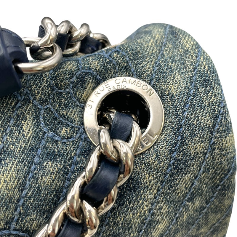 シャネル CHANEL カメリアココマークチェーンショルダー ブルー シルバー金具 デニム/レザー レディース ショルダーバッグ