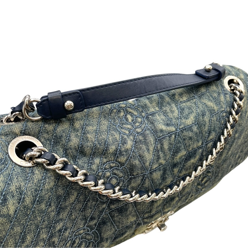 シャネル CHANEL カメリアココマークチェーンショルダー ブルー シルバー金具 デニム/レザー レディース ショルダーバッグ