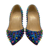 クリスチャン・ルブタン Christian louboutin レインボースタッズパテントヒールパンプス ブルー エナメル レディース パンプス