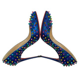クリスチャン・ルブタン Christian louboutin レインボースタッズパテントヒールパンプス ブルー エナメル レディース パンプス