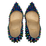 クリスチャン・ルブタン Christian louboutin レインボースタッズパテントヒールパンプス ブルー エナメル レディース パンプス