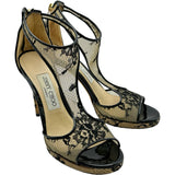 ジミーチュウ JIMMY CHOO レースオープントゥヒールパンプス ブラック レザー レディース パンプス