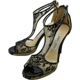 ジミーチュウ JIMMY CHOO レースオープントゥヒールパンプス ブラック レザー レディース パンプス