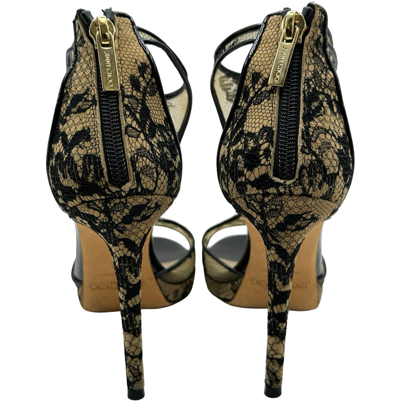 ジミーチュウ JIMMY CHOO レースオープントゥヒールパンプス ブラック