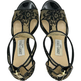 ジミーチュウ JIMMY CHOO レースオープントゥヒールパンプス ブラック レザー レディース パンプス