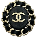 シャネル CHANEL ココマークオーバルブローチ ブラック ゴールド金具 ラムスキン/メタル アクセサリー