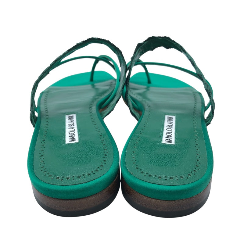 マノロブラニク Manolo Blahnik サテンフラットサンダル グリーン レディース サンダル