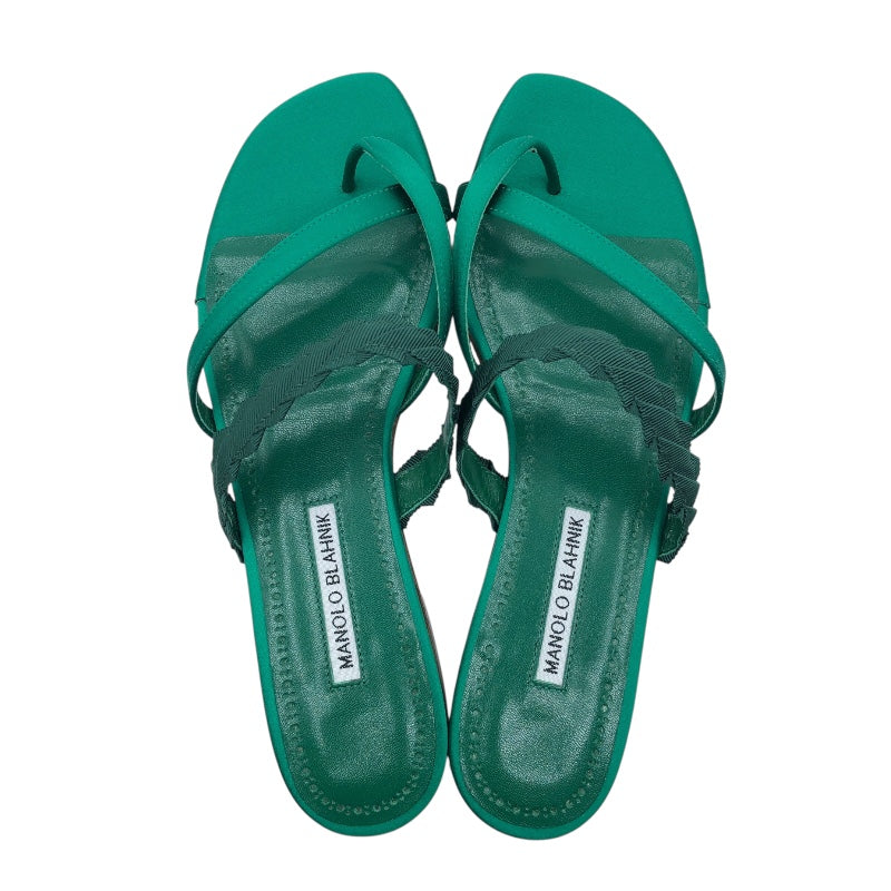 マノロブラニク Manolo Blahnik サテンフラットサンダル グリーン レディース サンダル