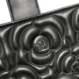 シャネル CHANEL カメリア チェーンポシェット 24番台 ブラック ラムスキン/ストラス レディース 長財布