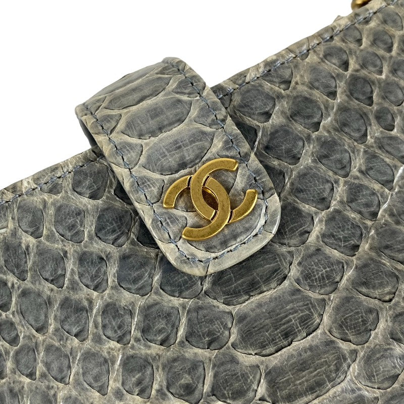 シャネル CHANEL チェーンポシェット 18番台 グレー ゴールド金具 パイソン  レディース ショルダーバッグ