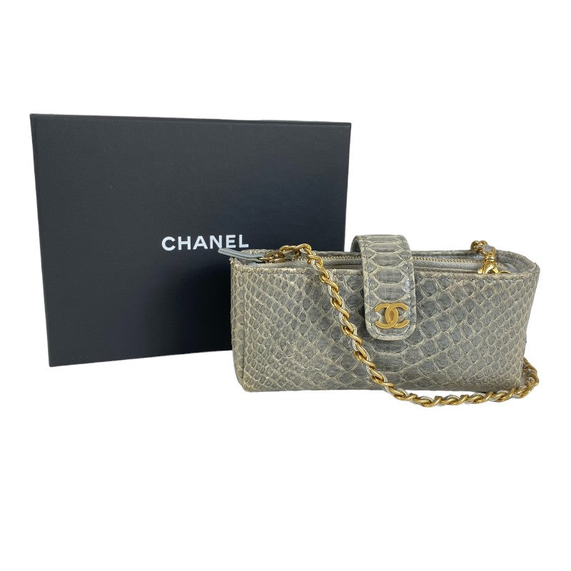 シャネル CHANEL チェーンポシェット 18番台 グレー ゴールド金具 パイソン  レディース ショルダーバッグ