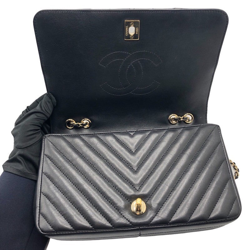 シャネル CHANEL Vステッチ チェーンショルダーバッグ A91587 ブラック×GD金具 ラム レディース ショルダーバッグ