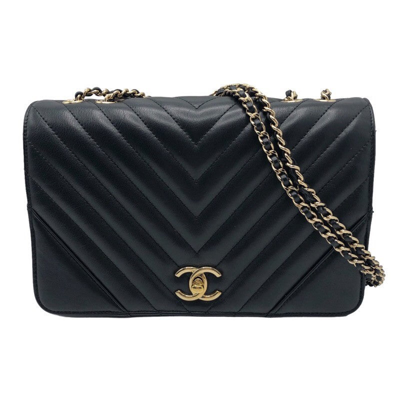 シャネル CHANEL Vステッチ チェーンショルダーバッグ A91587 ブラック×GD金具 ラム レディース ショルダーバッグ