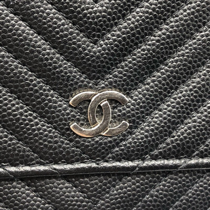 シャネル CHANEL Vステッチ チェーンウォレット A33814 ブラック×SV金具 キャビア レディース ショルダーバッグ