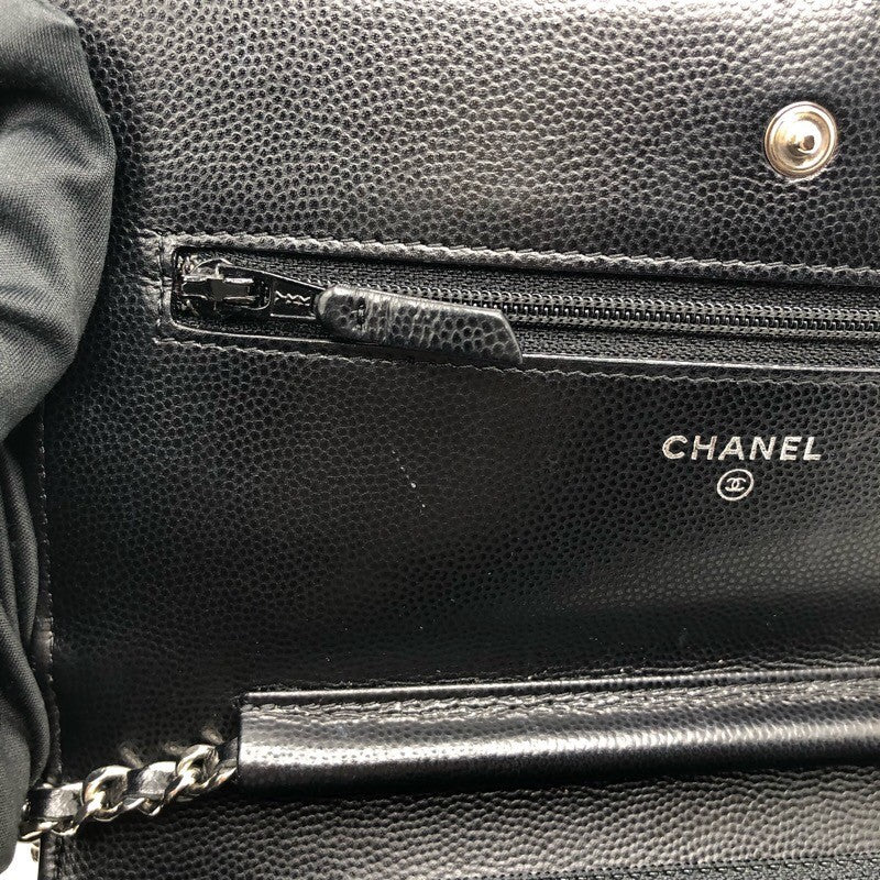 シャネル CHANEL Vステッチ チェーンウォレット A33814 ブラック×SV金具 キャビア レディース ショルダーバッグ