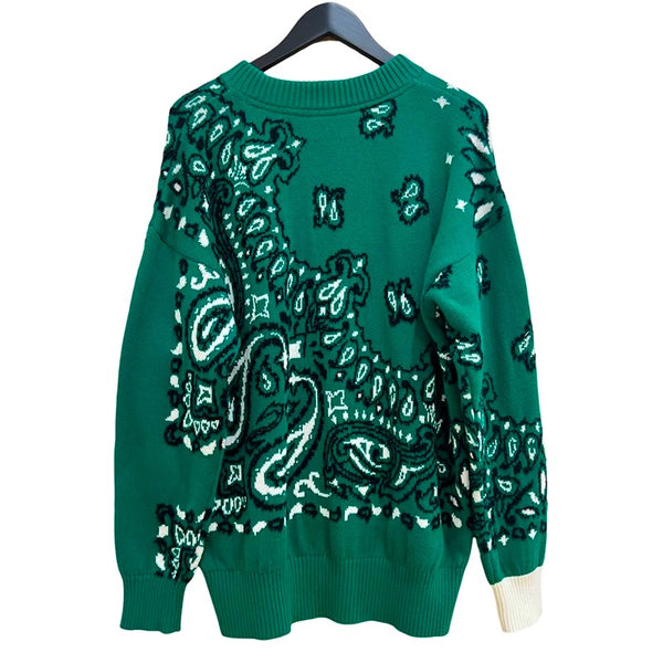 サカイ SACAI バンダナ ニットセーター 22-02695M 1 グリーン×ブラック コットン メンズ セーター