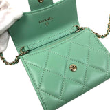 シャネル CHANEL マトラッセチェーンカードケース AP0238 グリーン ゴールド金具 ラムスキン レディース ショルダーバッグ