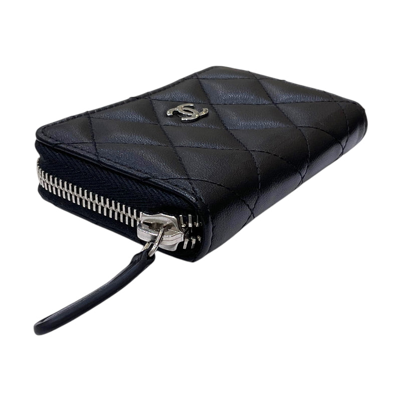 シャネル CHANEL マトラッセ ジップコインパース A84511 19番台 ブラック シルバー金具 ラムスキン レディース コインケース