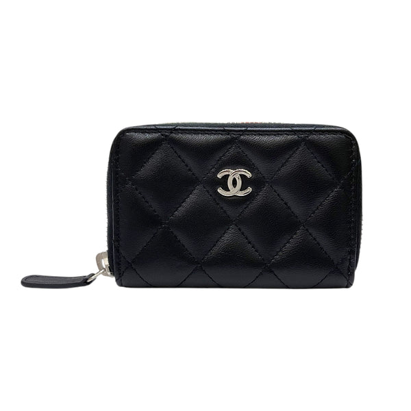 シャネル CHANEL マトラッセ ジップコインパース A84511 19番台 ブラック シルバー金具 ラムスキン レディース コインケース